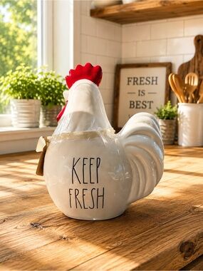 Rae Dunn Cream Ceramic Hen Canister with Red Comb